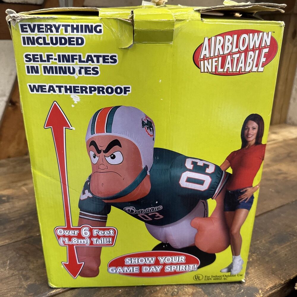 Vintage NFL Miami Dolphins Airblown Inflatable Football Player 6ft Yard Display